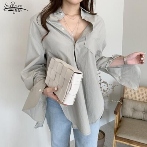 Long Sleeve Fashion Women Blouse Simple Solid Top Loose Korean Chic Shirt 2021 New Autumn Chemisier Femme Lady Clothing 10295