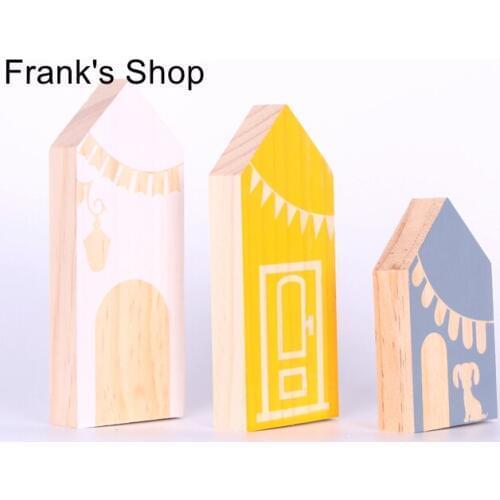 C Nordic Style 3PCS/SET Kids Natural Wood house Building Blocks Craft room decor Early Learning Educational Toys Baby Room Decor