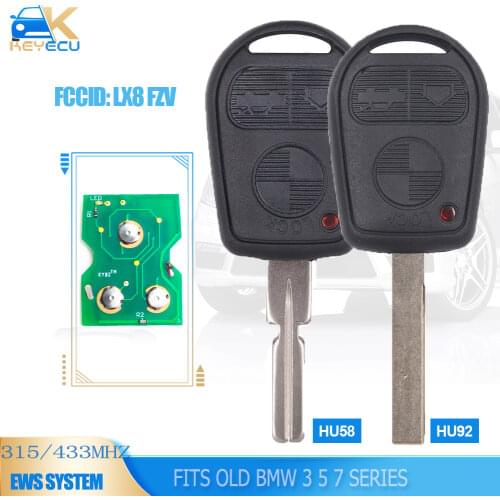 Keyecu EWS Can Adjustable Frequency 3 Button Remote Key Fob 315/433MHz ID44 Chip for Old BMW 3 5 7 X5 X3 Z4 E38 E39 E46 HU92