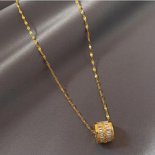 Classic Luxury Titanium Steel Crystal Small Waist Pendant Short Necklace For Woman 2021 New Sexy Girls Luxury Clavicle Chain