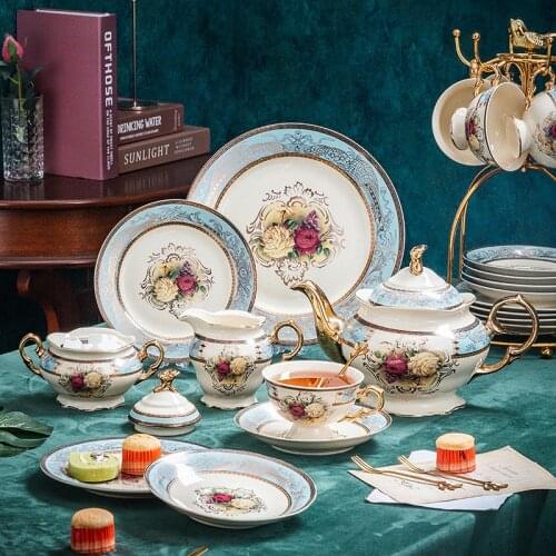 European style flowery and rich 6-person coffee set family western style flowered tea afternoon tea ceramic tea set cup