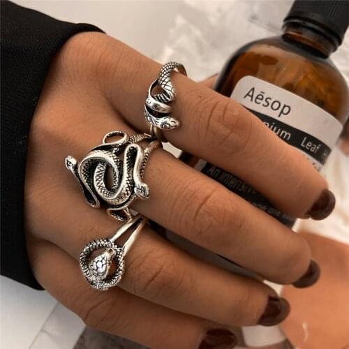 Punk Retro Exaggerated Snake Ring For Women Men Unisex Fashion Personality Silver Snake Opening Adjustable Ring Jewelry As Gift