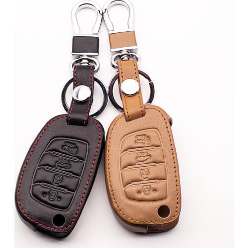 High quali Car Leather 4 key for Hyundai IX35 IX25 I10 I20 Sotaque Elantra IX35 IX45 leather car remote key case protect shell