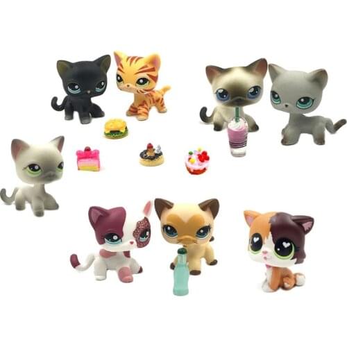 LPS CAT pet shop cute toys rare standing short hair cat black 994 pink 2291 collie dachshund great dane dog with accessories