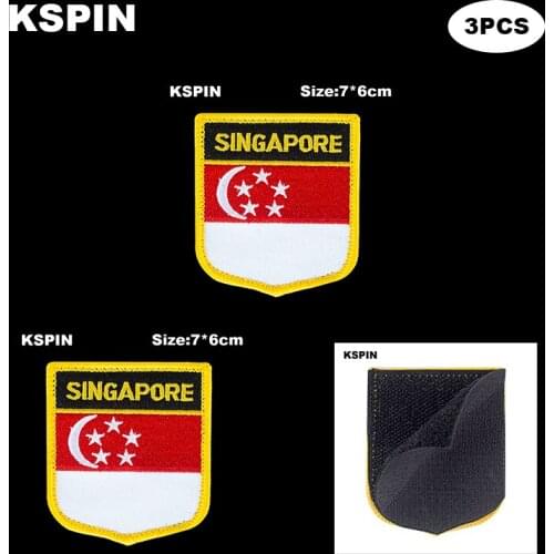 National Flag Patch Hook Loop Singapore Badges Armband 3D Stick on Jacket Backpack Stickers