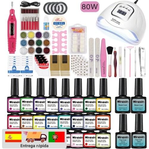 WINGSIN Nail Set With 80W UV LED Nail Lamp Dryer 8/16/24 PCS Nail Gel Polish Kit Manicure Set Nail drill For Nail Tools Set