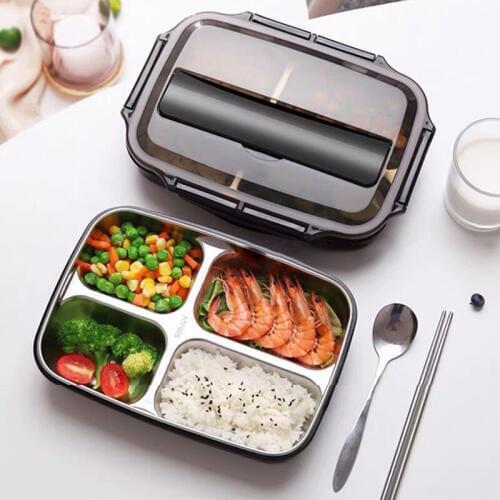 Stainless Steel Microwave Lunch Box Leak-Proof Lattice Bento Lunch Box Large Capacity For Kids Bento Box Portable Food Container