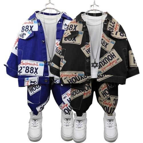 New childrens clothing handsome denim suit 2-8 years old toddler boy girl autumn fashion 2PCS denim boy jacket + pants