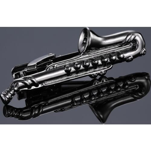 New 5cm black Saxophone Men Tie Clip Bar Necktie Pin Clasp Clamp For Wedding Business Birthday Charm Creative Gifts