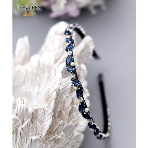 TOPQUEEN FG04 Nave Blue Crystal Pearl Hairband Sparkly Bling Bling Rhinestone Baroque Headband For Fashion Women Hair Accessory