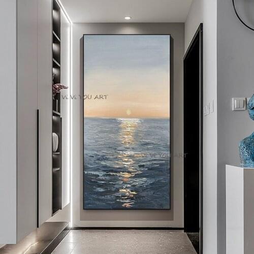 Simplicity Lndividuality The Rising Sun Hand-Painted Oil Sea Level Sunrise Porch Nordic Modern Landscape Light Luxury Decorative