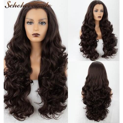 Scheherezade Dark Brown Lace Front Wig For Black Women Long Synthetic Lace Front Wig Heat Resistant Body Wave Lace Front Wigs