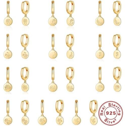 Aide 100% 925 Sterling Silver Birthday Flowers Round Disc Pendant Drop Earrings for Women Girlfriend Gift Party Fine Jewelry