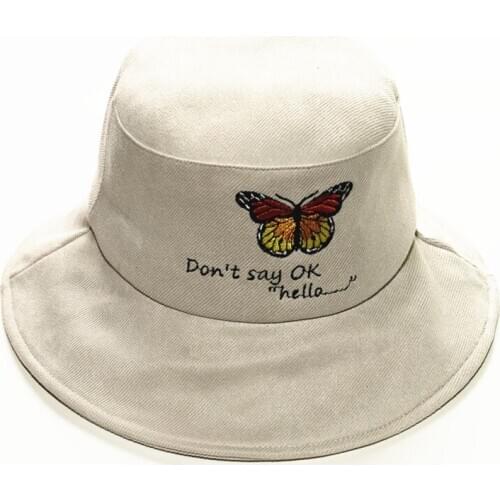 New Autumn women casual cotton bucket hat cartoon butterfly embroidery fisherman caps Fishing hunting sun hat Panama caps