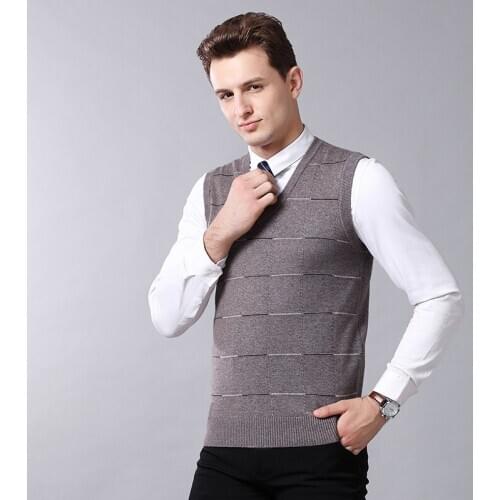 Wool Vest Men Autumn Spring New V-neck Sleeveless Sweater Man warm Knitwear vest