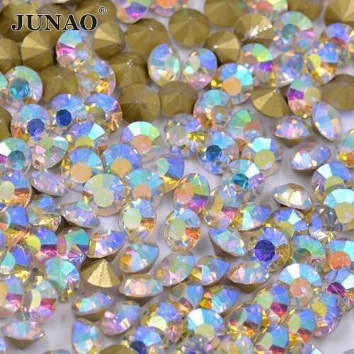 SS 6 8 10 12 16 20 30 Glitter Crystal AB Glass Rhinestone Nail Art Crystal Stones Pointback Round Strass Applique for Crafts