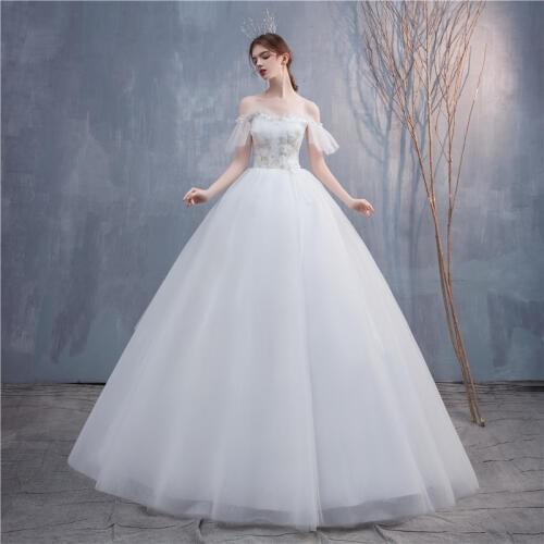 Wedding Dress 2020 New Elegant Boat Neck Puff Sleeve Wedding Gowns Sequins Applique Slim Bride Dress Plus Size Vestido De Noiva