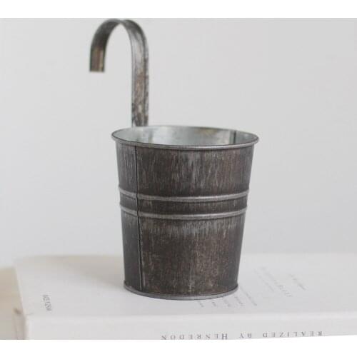 Vintage Tin Flower Bucket Balcony Flower With Hook Decoration Artificial Flower Barrel Flower Pot Garden Supplies