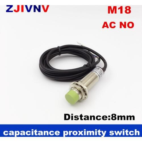 High quality CE approval M18 AC 90-250V NO capacitive proximity switch AC 2 wires capacitance Sensor distance 8mm normally open