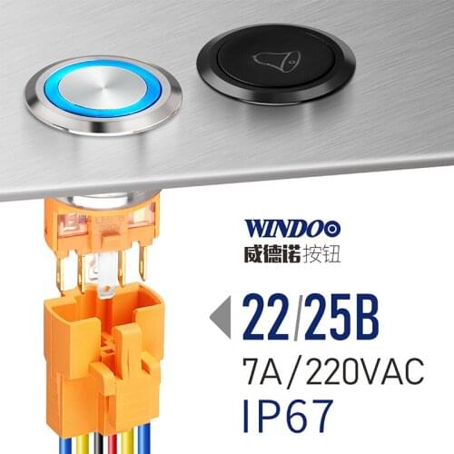 WINDOO22mm /25MM buzzer bus power bell push button switch with ring led 12V24V220V 7A High CU