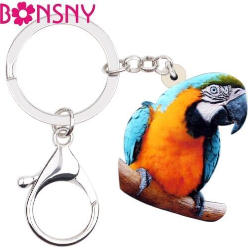 Bonsny Acrylic Blue-and-Yellow Macaw Parrot Bird Key Chains Keychains Rings Tropic Animal Jewelry For Women Girls Bag Car Charms