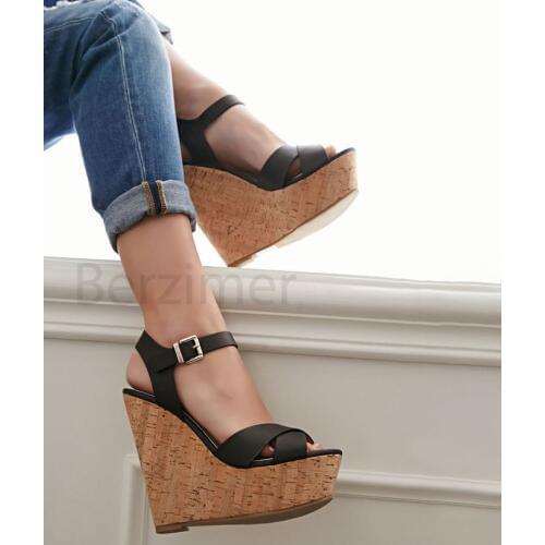 BERZIMER Women Platform Wedge Sandals Faux Leather High Heels Party Sandalias Pumps Lady Shoes Woman Large Size 45 50 52
