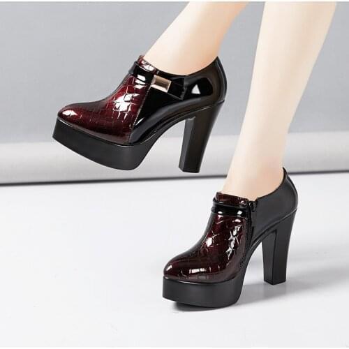 Women Platform Block Heel Shoes Big Size 33-43 Footwear High Heels Office Party Autumn Winter 2021