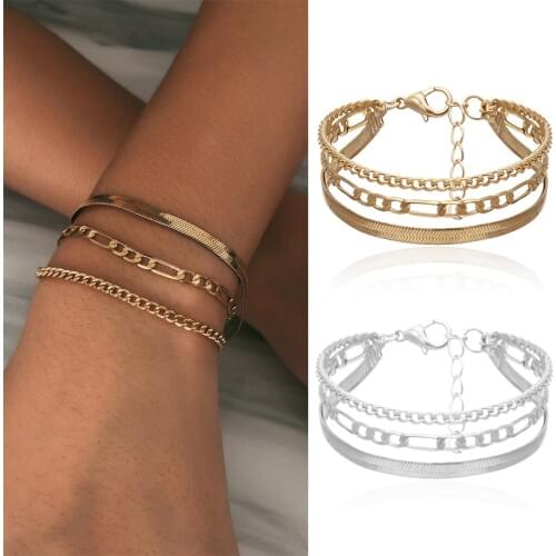 Vintage Boho Bracelet Anklets For Women Fashion Snake Gold Chain Multilayer Charm Bangle Ankle Female Foot Jewelry