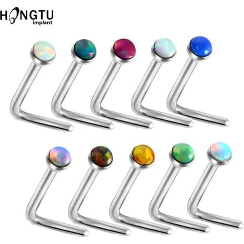 1PCS Steel L Shape Nose Rings Opal Gem Nose Stud Nostril Earring Cartilage Nazir Piercing septum Sexy Girls Jewelry In Body 20G
