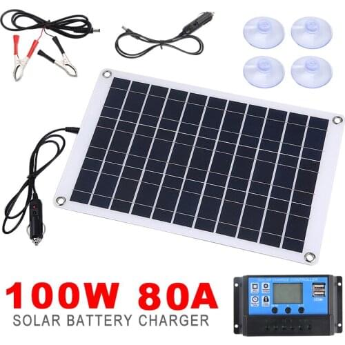 100W Solar Panel Battery Charger With 80A Controller For Car Boat Motorhome Universal Solar Battery Charging Kits