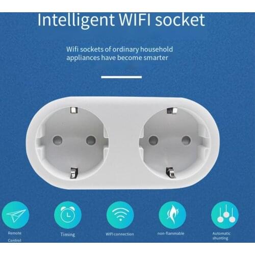 2 In 1 Dual EU Plug Smart WIFI Socket Power Adapter Smart Plug Socket Outlet Remote Control Timer Work with Alexa Google Home
