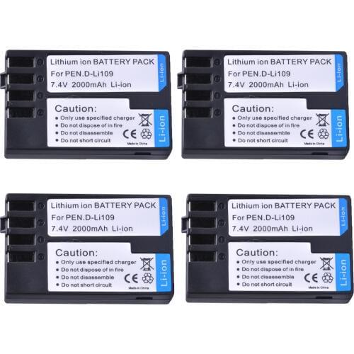 4PC 2000mAH D-Li109 D Li109 DLi109 Rechargeable Camera Battery for Pentax K-R K-2 KR K2 KR K30 K50 K-30 K-50 K500 K-500 Bateria
