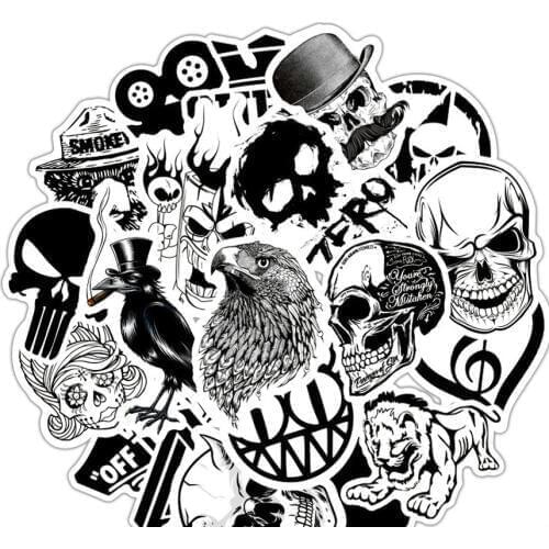 50Pcs/Pack Rock Roll Band Music Black White Stickers Punk Cool Retro Guitar Skateboard Suitcase DIY Car Helmet Decals Sticker