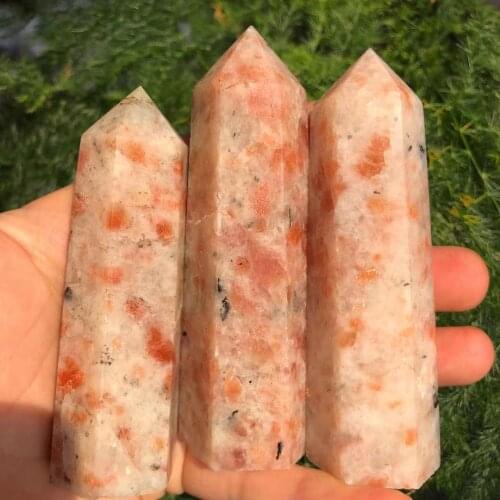 AAAAA Natural Sun Stone Tower Point Crystal Quartz Healing Energy Reiki Mineral Gem Desktop Home Decoration 1pc 5-11cm