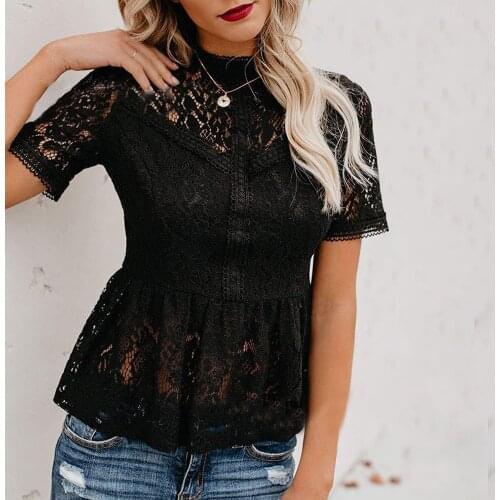 Sexy Lace Up Hollow Shirt Blouses Women Summer Fashion O-neck Short Sleeve Slim Shirts For Women 2021 White Vintage Tops Femme