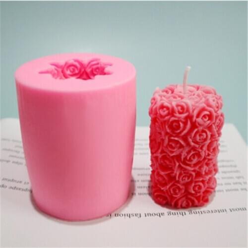 Cylinder Silicone Flower Roses Pillar Candle Mold Rose Petal Soap Clay Mold Candle Wax Craft Art Mold Resin Candle Making Molds
