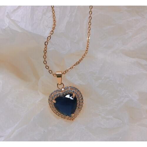 Aesthetic Necklace Women Retro Zirconia Sea Heart Pendant Choker Baroque Birthstone Charm Chain Luxury Wedding Bridal Jewelry