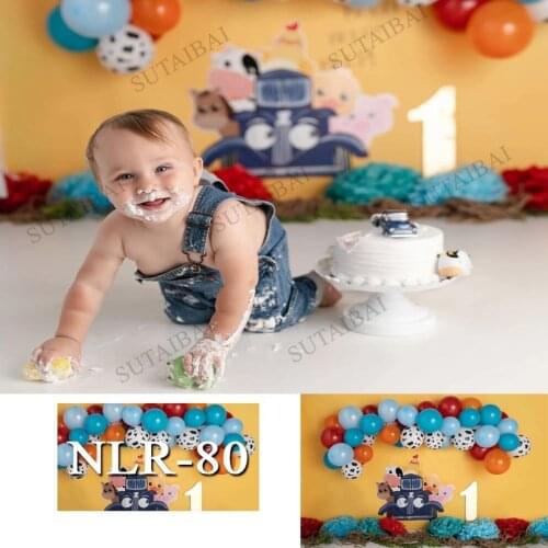 Baby Birthday Background For Photography Yellow Wall Colorful Ballons 1st Year Birthday Photo Backdrops for Photo Studio