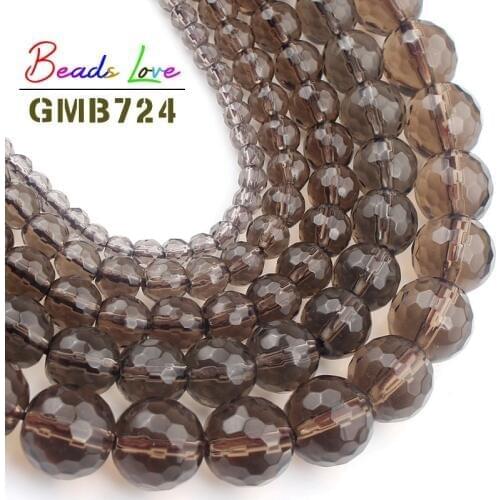 Wholesale Faceted Smoky Quartzs Stone 4 6 8 10 12mm Round Beads For Jewelry Making DIY Charm Glass Bracelet Crystal Perles 15