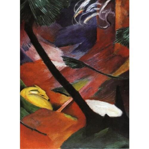 100% handmade Oil Painting reproduction on linen canvas,deer-in-the-forest-ii-1912 by Franz Marc,Free Shipping,High Quality