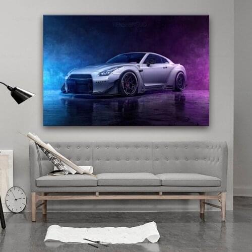 Canvas Paintings Grey Nissan GTR Supercar Posters Wall Art Picture Prints for Living Room Decor