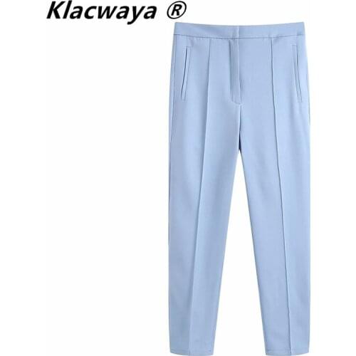 Klacwaya Women 2021 Chic Fashion With Seams Side Pockets Skinny Pants Vintage High Waist Zipper Fly Female Trousers Mujer