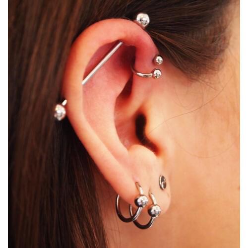 BOG-1Pcs 16g/14g Surgical Stainless Steel Captive Bead Ring Circulars Horseshoes Ring Eyebrow Barbells Body Piercing Jewelry