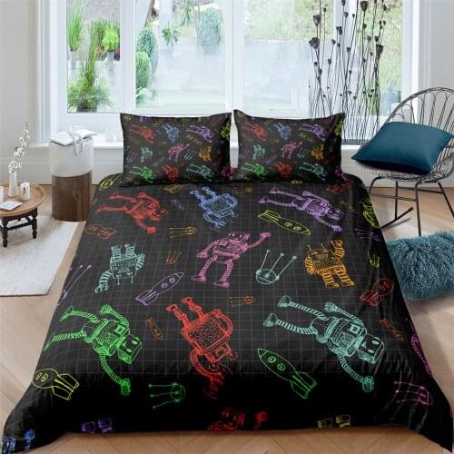 Cartoon Robot Comforter Duvet Cover Bed Set 2/3pcs Bedding Set Single Twin Double Size Bed Cover Sets For Boys Adult Child Gift