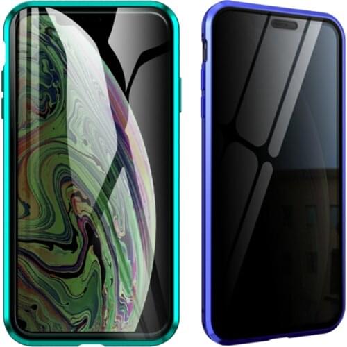 Magnetic Protective Anti Peeping Double Sided Tempered Glass Metal Phone Cases For iPhone X XR Xs Max 678 Plus Frame Full Cover
