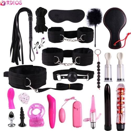 VRDIOS Handcuffs BDSM Bondage Rope Erotic Nipple Clamps Adult Sex Toys For Woman Couples Whip Sexy Anal Plug Vibrator Bondage
