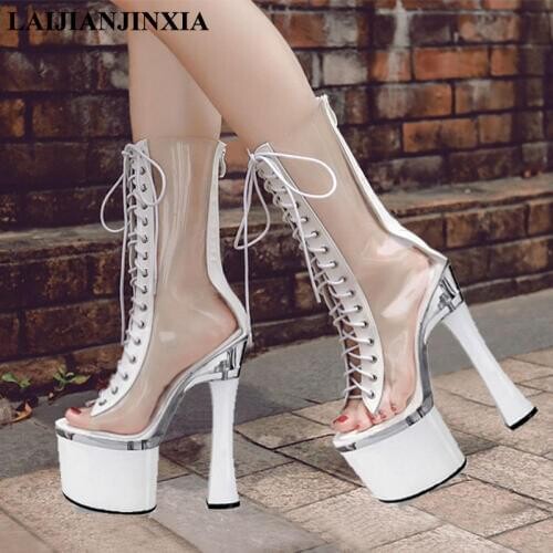 LAIJIANJINXIA 2018 New Women Lace Up Spring Sexy 18cm High Heels Wedding Party Dress Pole Dance Ankle Sandals Dancing Shoes