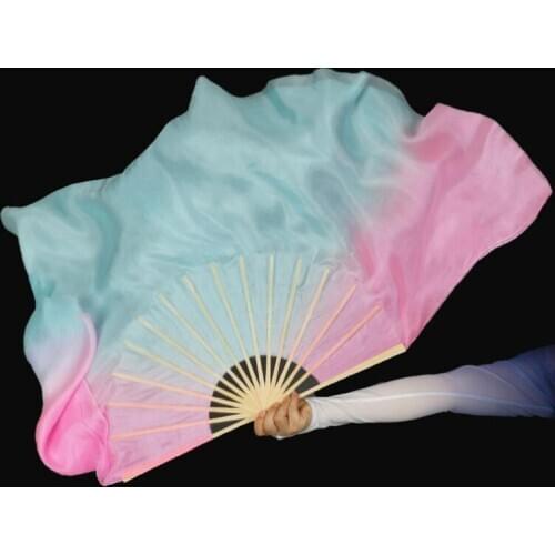 New Arrival Magic Pink Peacock Mixed Real Silk Veil 1 Pair Belly Dance Silk Fan Veils (L+R) Assorted Size Hand Dye Dancer Props