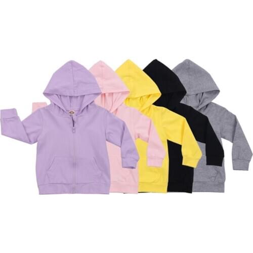 New Hooded Sweatshirts Zipper Long-Sleeve Kangaroo Pocket Solid Color 0-6 Years Kids Boys Girls Outdoor Casual Coat Sportswear