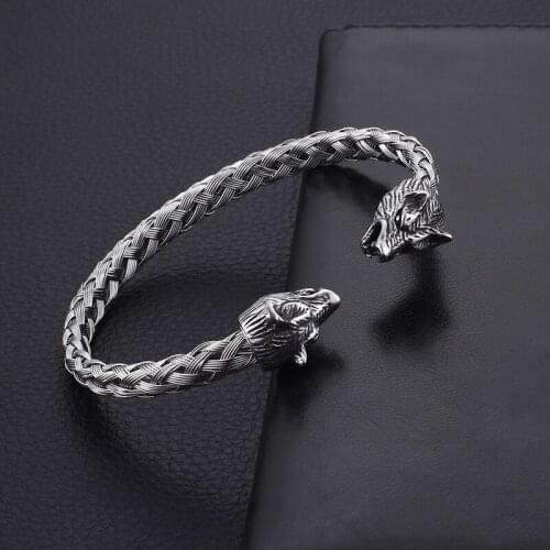 New Wolf head Stainless steel skull open mens bracelet punk bracelet